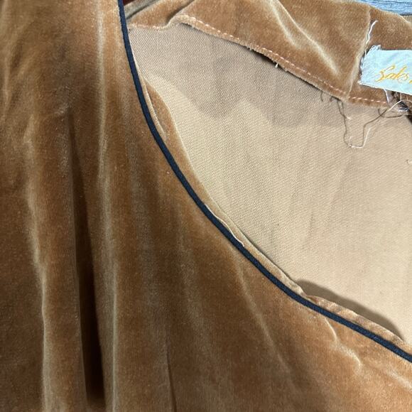 Vintage Saks Fifth Avenue Dress 70s Suede Feel Size Small Brown Scrunched Arms - Picture 8 of 16